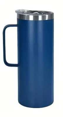 Tall blue cylindrical mug with a handle.
