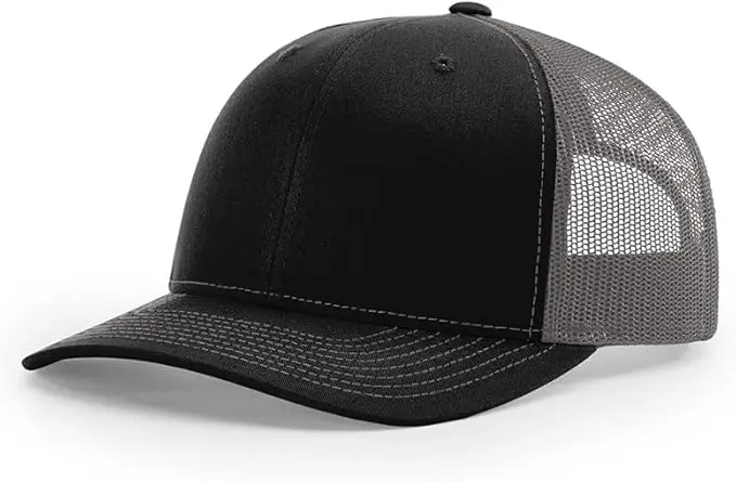 Black mesh trucker cap with a curved brim.
