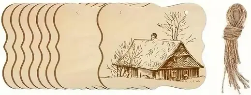 Rustic cabin in a snowy winter landscape with bare trees.