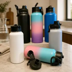 Personalized 32oz Stainless Steel water Bottle, w/2 lids Multicolor