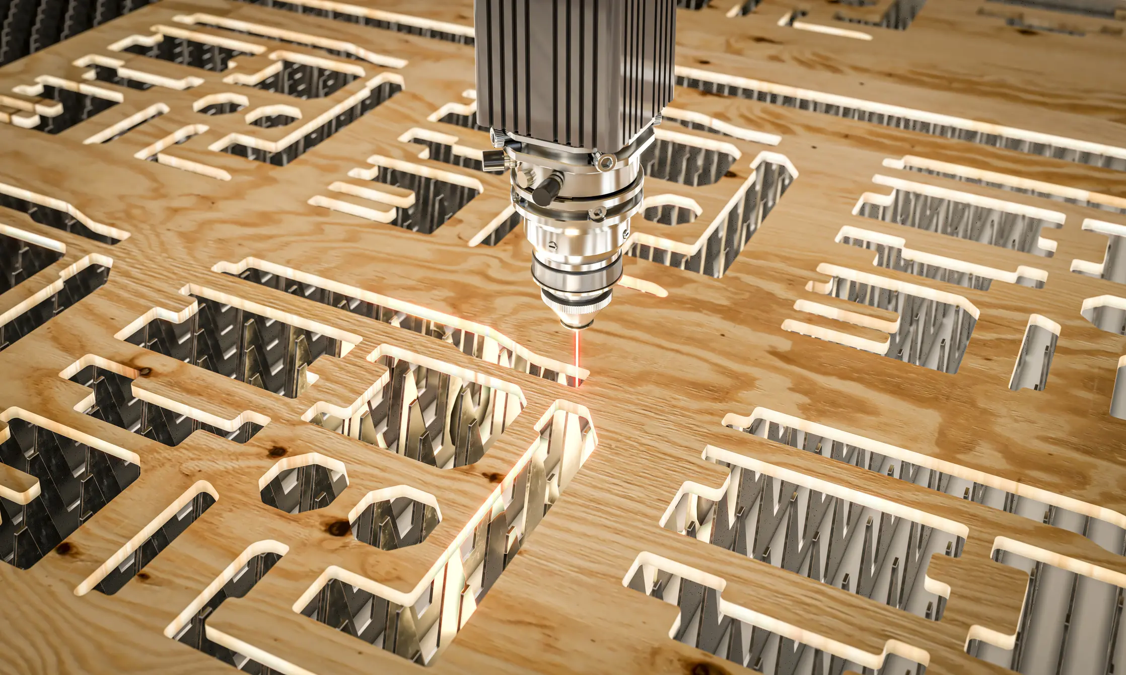 A CNC machine cutting intricate patterns into wood.