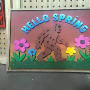 Bigfoot "Hello Spring" Door hanger - sunset