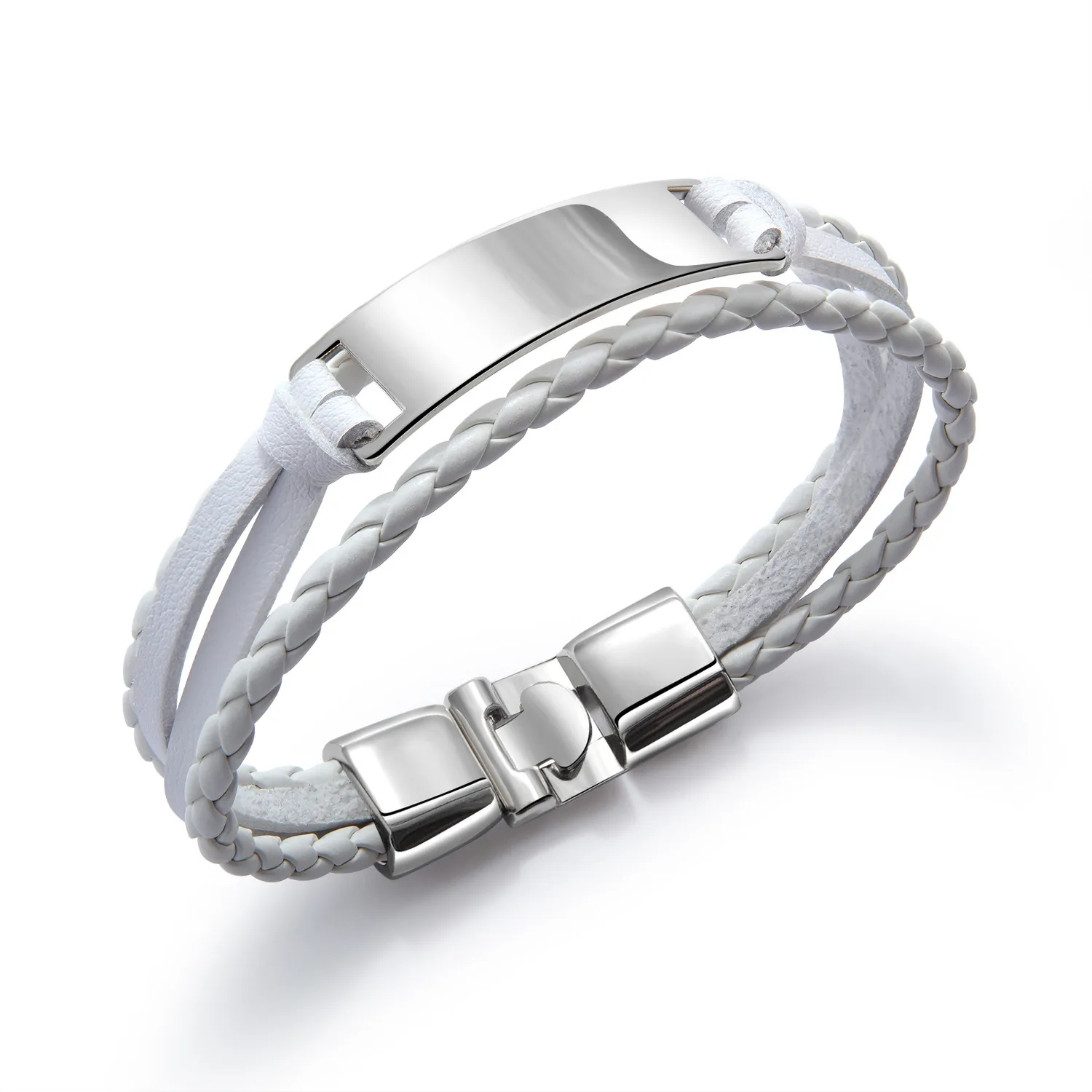 Elegant silver braided bracelet with a sleek clasp.