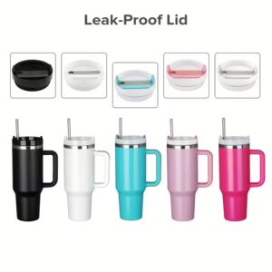 Colorful leak-proof tumbler lids and mugs in various shades.
