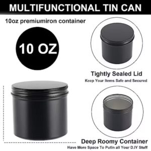 Black multifunctional tin can with 10 oz capacity and tightly sealed lid.